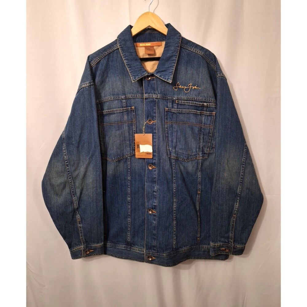 Sean John Denim Jacket Mens 3XL Jean Button Embroider Pockets Hip-Hop Grunge Y2K